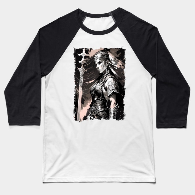 Female Viking Fantasy Warrior Abstract Portrait / Norse Mythology Baseball T-Shirt by Naumovski